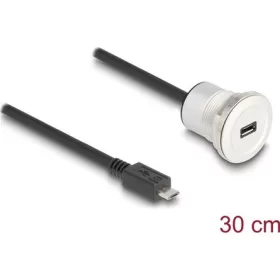   Delock USB 2.0 Micro-B beépített anya kábelcsatlakozóval 30 cm, alumínium