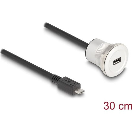 Delock USB 2.0 Micro-B beépített anya kábelcsatlakozóval 30 cm, alumínium