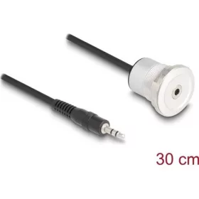   Delock 3,5 mm, 3 tűs sztereó beépített anya apa kábellel 30 cm, alumínium