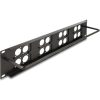 Delock D-típusú 19  Patch Panel 4 D-típusú lemezzel 86 x 86 mm méretű és 4 port 2U fekete