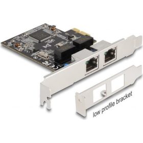   Delock RTL8111 1Gb/s PCIe x1 Dual RJ45 hálózati adapter low profile