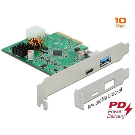 Delock 89001 1+1-port PCIe x4 USB 3.2 A Gen 2 + USB 3.2 C Gen 2 bővítőkártya