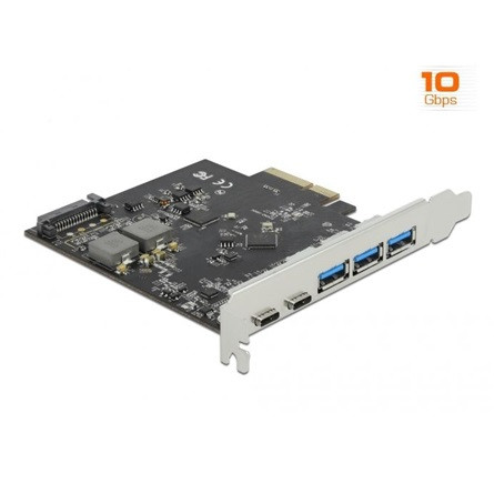 Delock 89064 USB-A Gen 2 / USB-C Gen 2 3+2-port PCIe x4 bővítőkártya ezüst