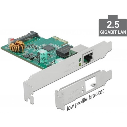 Delock PoE+ RTL8125 2,5Gb/s PCIe x1 RJ45 hálózati adapter low profile