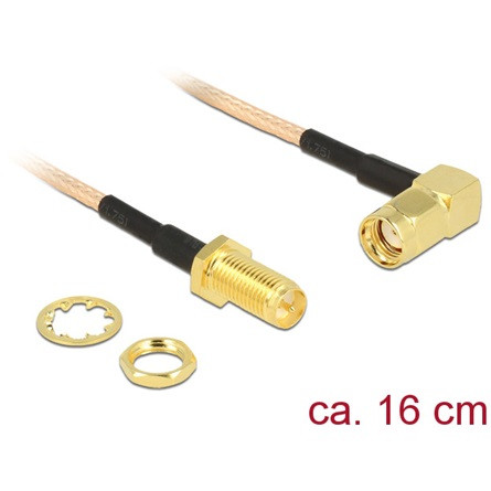 Delock RP-SMA M/F antenna kábel 0.16m réz egyenes/90°