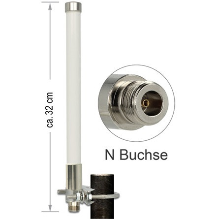 Delock Nagy hatótávolságú (LoRa) 868 MHz-es N típusú mindenirányú antenna (anya) 3 dBi teljesítményű