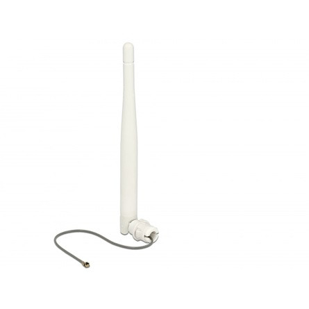 Delock WLAN 802.11 b/g/n Antenna MHF dugó 3 dBi irányított, 1.13 12 cm, flexibilis, klipsz, fehér