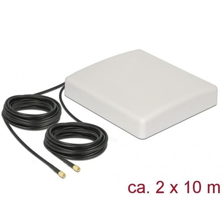 Delock LTE MIMO Antenna 2 x SMA Plug 8 dBi directional with connection cable RG-58 10 m white outdoo