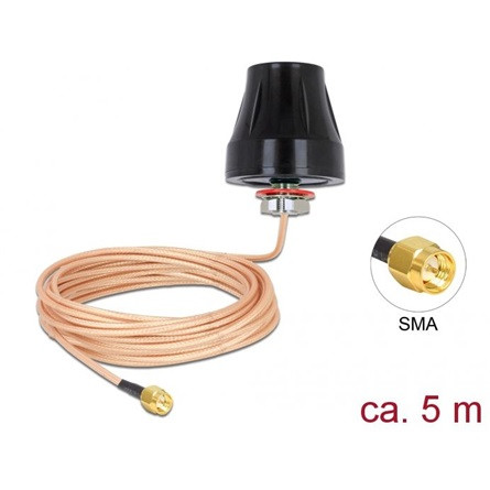 Delock LTE Antenna SMA plug 2 dBi fixed omnidirectional with connection cable (RG-316U 5 m) outdoor