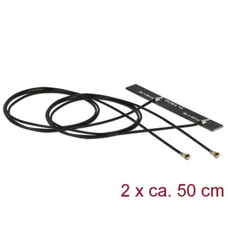 Delock WLAN 802.11 ac/a/h/b/g/n ikerantenna, 2 x MHF® 4L csatlakozódugó, 3 - 5 dBi, 1.13 2 x 50 cm-e