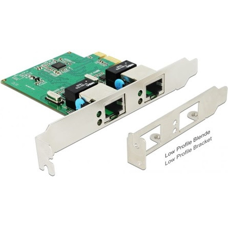 Delock 1Gb/s PCIe x1 Dual RJ45 hálózati adapter