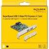 Delock PCI Express x1 Kártya - 2 x külső USB 3.2 Gen 1 A-típusú USB csatlakozó + 1 x belső 19 tűs USB tű fejes apa - ala