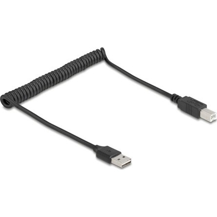Delock tekercselt kábel EASY-USB 2.0 Type-A apa USB Type-B apa 0,5 m - 0,8 m fekete