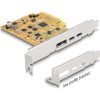 Delock PCI Express x4-kártya - 1 x külső, USB Type-C  10 Gbps-es csatlakozóhüvely + 1 x külső, USB Type-C  10 Gbps-es cs