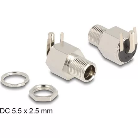 Delock DC csatlakozó anya 5,5 x 2,5 mm-es forrasztott foglalatfej verzióval ívelt - Hexagon 20 V / 10 A
