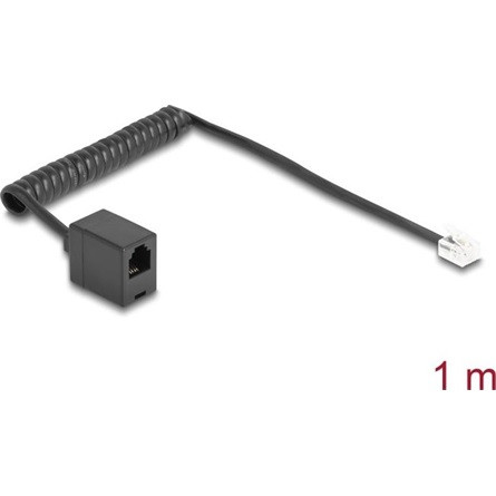 Delock Telefon csavart kábel RJ11 apa - RJ11 anya fekete színű 1 m