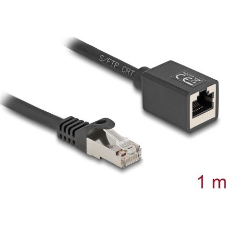Delock Hálózat bővítő kábel RJ45 apa - RJ45 anya Cat.6A S/FTP 1 m fekete