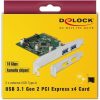 Delock PCI Express x4 kártya - 2 x külső USB 3.1 Gen 2 A-típusú hüvely