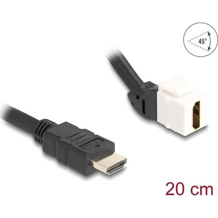 Delock Keystone modul HDMI kábel apa - anya 45 -ban hajlított 8K 60 Hz 20 cm, fekete