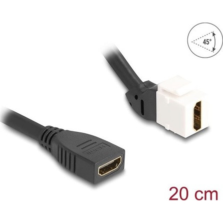 Delock Keystone modul HDMI kábel anya - anya 45 -ban hajlított 8K 60 Hz 20 cm, fekete