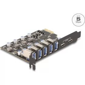   Delock USB 5 Gbps sebességű PCI Expressz x1 kártya - 5 db. külső Á-típusú + 2 db. külső USB Type-C  anya