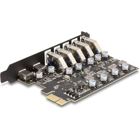 Delock USB 5 Gbps sebességű PCI Expressz x1 kártya - 5 db. külső Á-típusú + 2 db. külső USB Type-C  anya