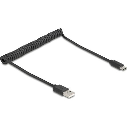 Delock USB 2.0 tekercselt kábel USB Type-A apa   USB Type-C  apa, 0,45 m   0,75 m fekete