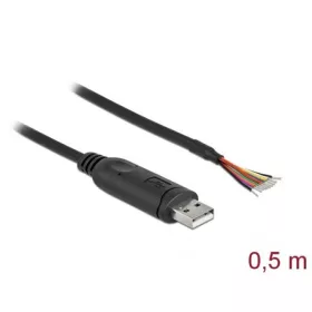   Delock USB-A 2.0 -> 9db Serial RS-232 nyitott vezeték M/M adatkábel 0.5m fekete