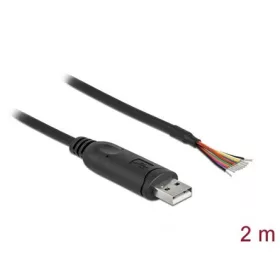   Delock USB-A 2.0 -> 9db Serial RS-232 nyitott vezeték M/M adatkábel 2m fekete
