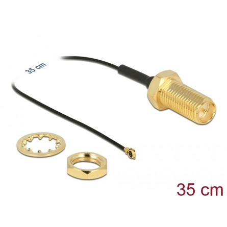 Delock Antenna kábel RP-SMA anya válaszfali csatlakozóval apa MHF® 4-dugó 0.81 35 cm menethossz 35 m