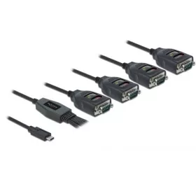   Delock USB-C -> 4db Serial RS-232 DB9 M/M adapter 0.63m fekete 15kV ESD védelemmel