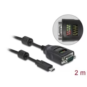   Delock USB-A 2.0 -> Serial RS-232 DB9 M/M adatkábel 2m fekete LED-es teszterrel