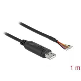   Delock USB-A 2.0 -> 9db Serial RS-232 nyitott vezeték M/M adatkábel 1m fekete