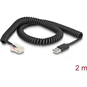   Delock spirál USB-A 2.0 -> RJ50 M/M adatkábel 2m fekete vonalkód olvasókhoz, spirál 0,5-2m