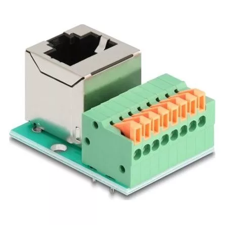 Delock RJ45 anya 90 -ban hajlított   sorkapocs lenyomó gombbal Cat.5e