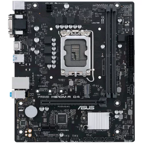 ASUS PRIME H610M-R D4-SI LGA1700 mATX MB - Intel H610 2xDIMM DDR4 1xM.2 4xSATA PCIe 4.0 1Gb Ethernet 1xD-SUB 1x DVI-D 1xHDMI with COM, LPT and TPM header