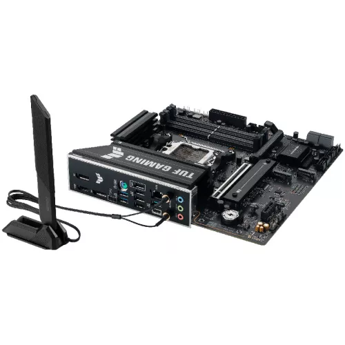 ASUS TUF GAMING B850M-E WIFI AM5 mATX gaming MB - AMD B850 4xDIMM DDR5 3xM.2 4xSATA PCIe 5.0 2.5Gb Ethernet WiFi 6E + Bluetooth 2xDisplayPort 1xHDMI with Aura Sync