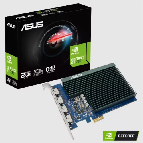 ASUS Video Card NVidia GeForce GT 730 2GB GDDR5 [GT730-4H-SL-2GD5] VGA with 4 HDMI ports and passive cooling to enable quiet multi-monitor productivity, PCIe 2.0, 4xHDMI 1.4b