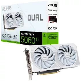   ASUS Video Card NVidia  [DUAL-RTX5060TI-O16G-WHITE] Dual GeForce RTX 5060 Ti White OC Edition 16GB GDDR7 128-bit HDMI 3x DP