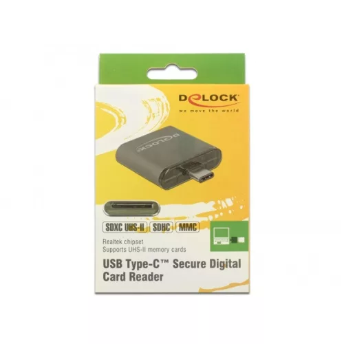 Delock Kártyaolvasó - 91498 (USB Type-C, SDHC/SDXC UHS-II/MMC, fekete)