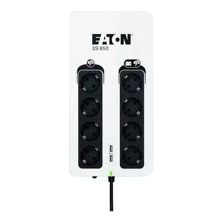 EATON UPS 3S Gen2 UPS DIN, 850VA, 510W, Input: Schuko, Outputs: 8x Schuko, szünetmentes tápegység, USB