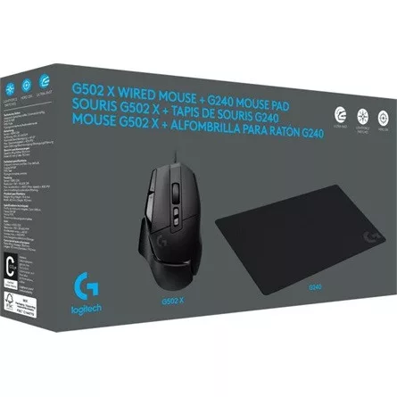 Logitech G502 X + G240 optikai USB gaming egér + egérpad fekete