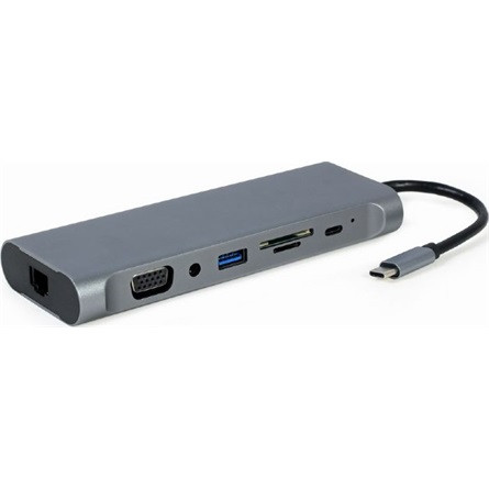 GEMBIRD USB Type-C 8-in-1 Multi-Port Adapter Space Grey