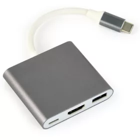   Gembird USB-C -> HDMI 1.4 USB-C USB-A 2.0 M/F adapter 0.2m ezüst