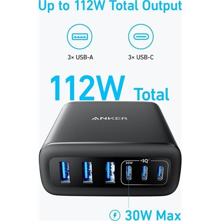 Anker Eufy GaN 112W univerzális hálózati töltő adapter fekete