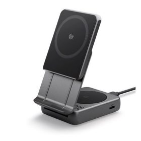   SPIGEN EF302MOQ asztali töltő 2in1 (25W, wireless, MagSafe, AirPods töltő, Qi2) FEKETE