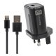 CELLULARLINE utazó töltő USB aljzat 12W, földelt + lightning kábel, FEKETE