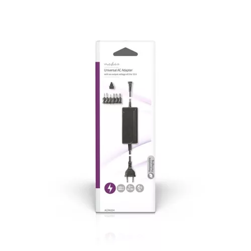 Nedis ACPA004 univerzális AC-DC tápegység, állítható 5V-15V, 36W, 2,4 - 3A, 6 cserélhető táp dugó