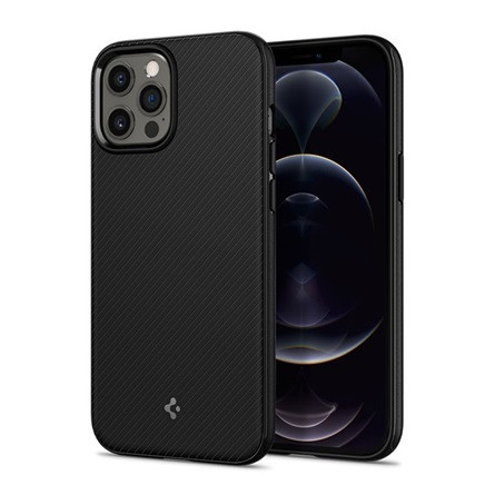 Spigen iPhone 12 Pro SPIGEN MAG ARMOR műanyag telefonvédő ütésállóság, csíkos, FEKETE