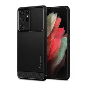   Spigen Samsung S21 Ultra SPIGEN RUGGED ARMOR szilikon telefonvédő ütésállóság, karbon minta, FEKETE